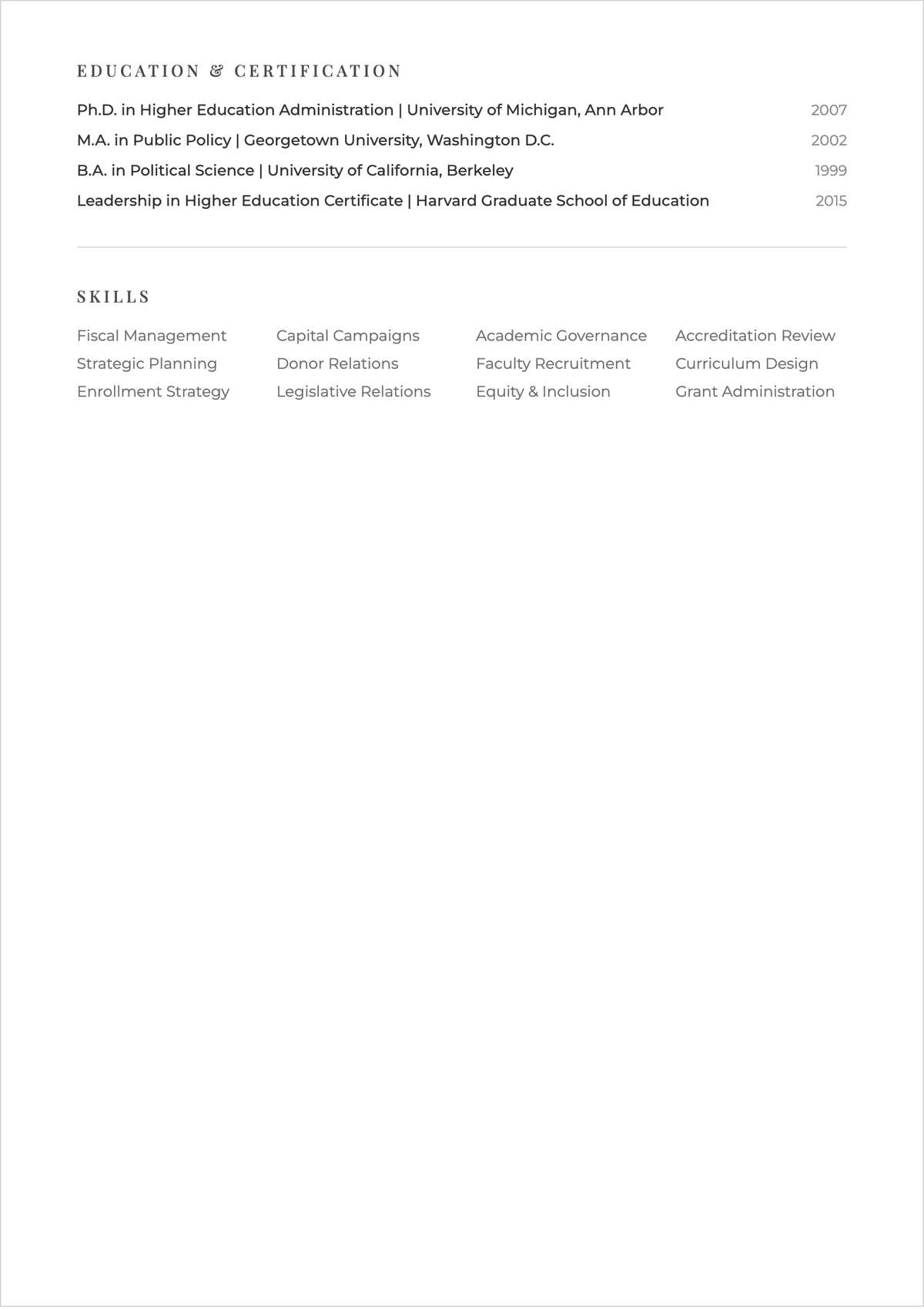 Free College Dean ATS Resume Template, AI Resume Builder