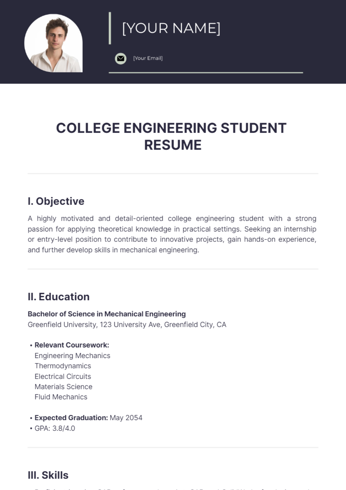 College Engineering Student Resume - Edit Online & Download