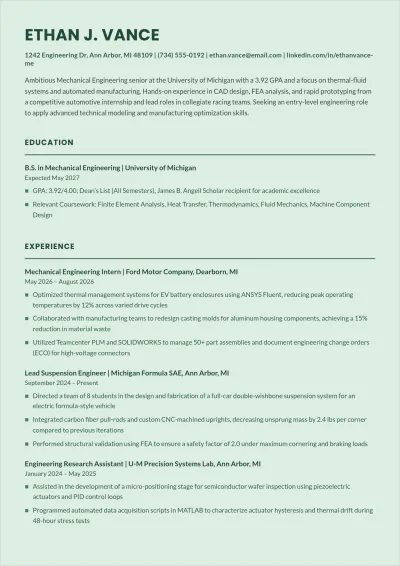 Free College Engineering Student ATS Resume Template