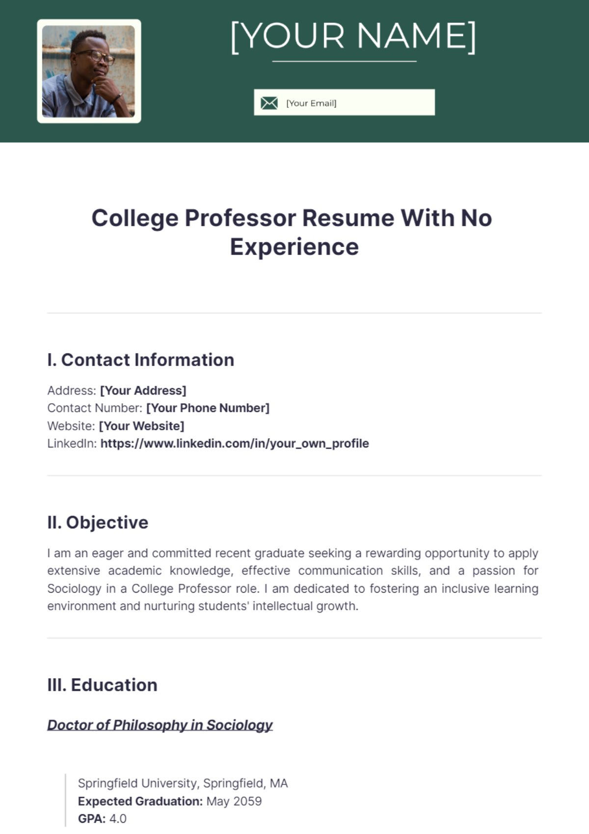 College Professor Resume With No Experience - Edit Online & Download