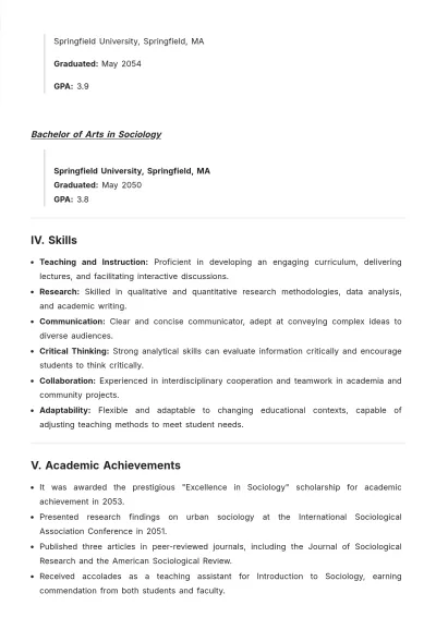 Free College Professor ATS Resume With No Experience Template