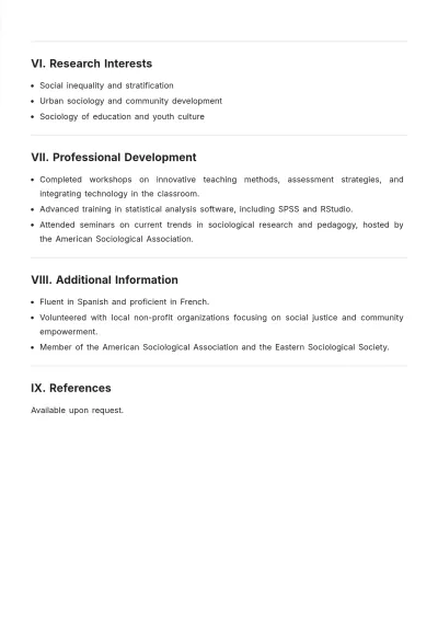 Free College Professor ATS Resume With No Experience Template