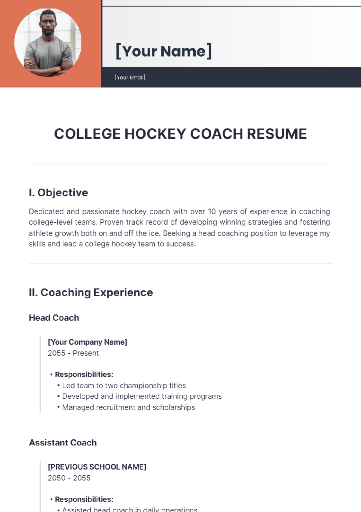 College Hockey Coach Resume - Edit Online & Download