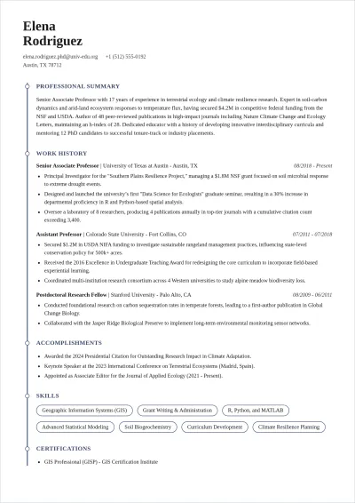 Free College Professor ATS Resume Template, AI Resume Builder