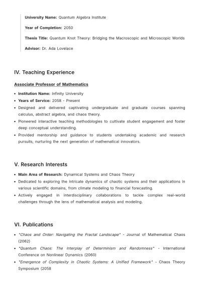 Free College Math Professor ATS Resume Template, AI Resume Builder