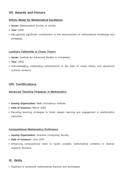 Free College Math Professor ATS Resume Template, AI Resume Builder