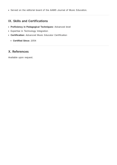 Free College Music Teacher ATS Resume Template, AI Resume Builder