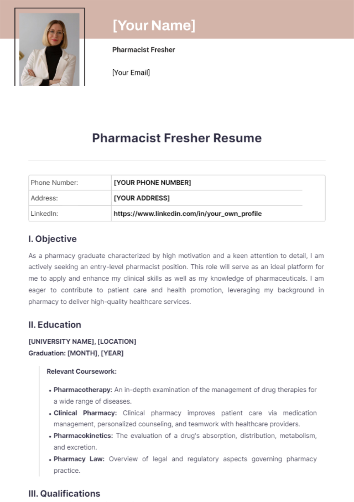 Pharmacist Fresher Resume