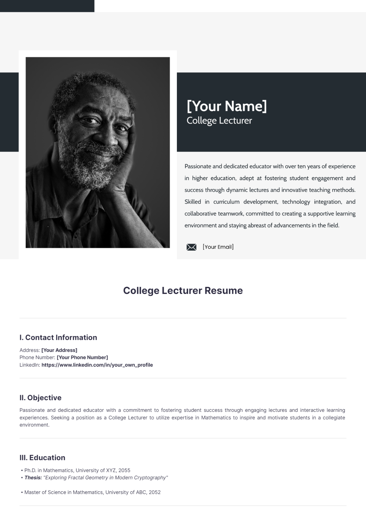 College Lecturer Resume - Edit Online & Download