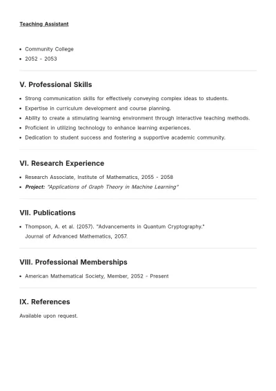 Free College Lecturer ATS Resume Template, AI Resume Builder