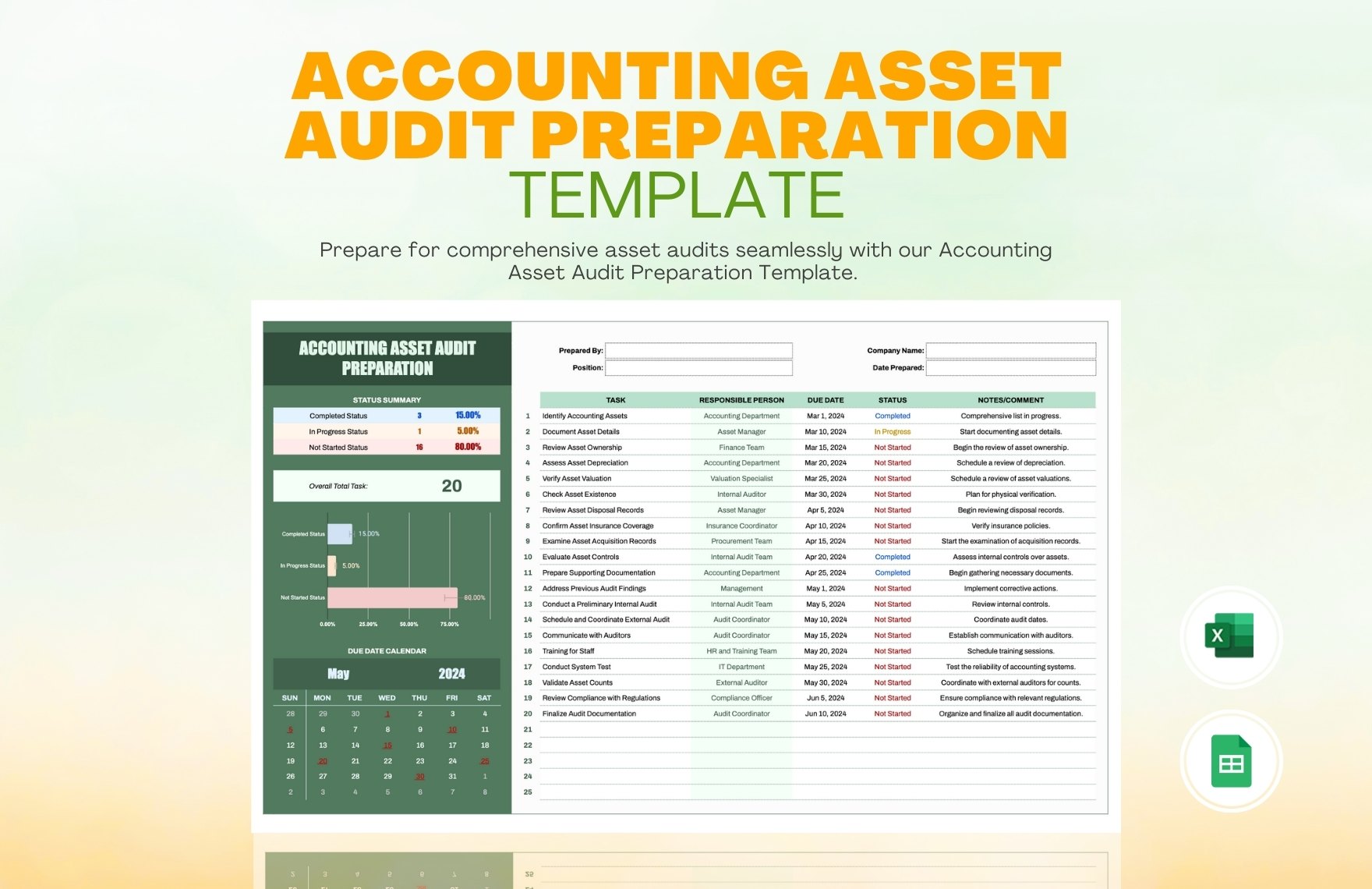 Accounting Asset Audit Preparation Template in Excel, Google Sheets