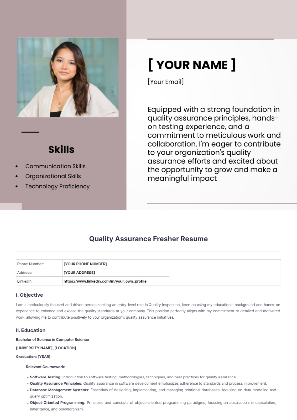 Quality Assurance Fresher Resume