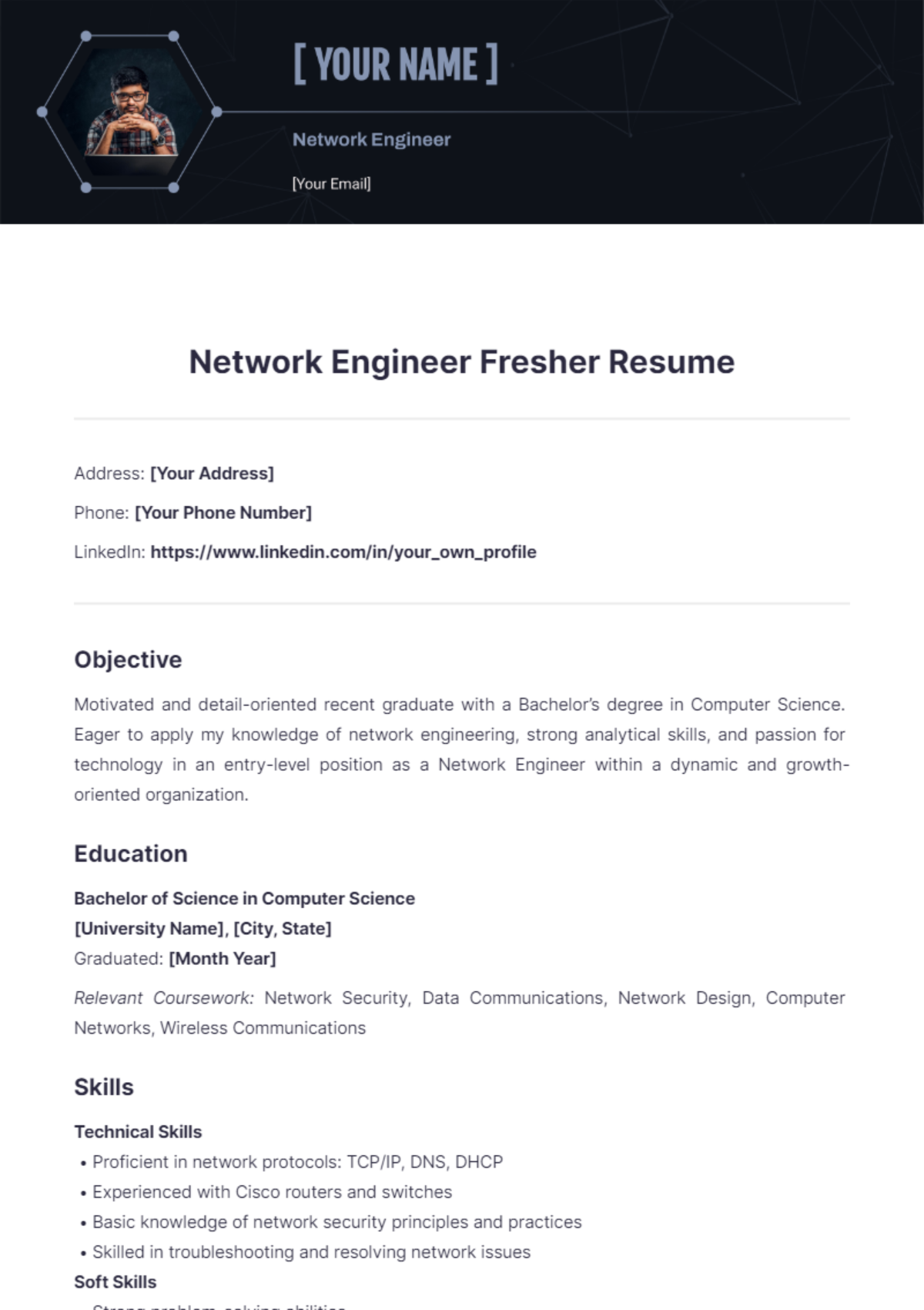 Free Network Engineer Fresher Resume Template - Edit Online & Download ...