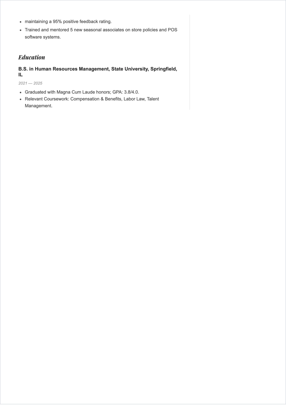 Free HR Fresher ATS Resume Template, AI Resume Builder