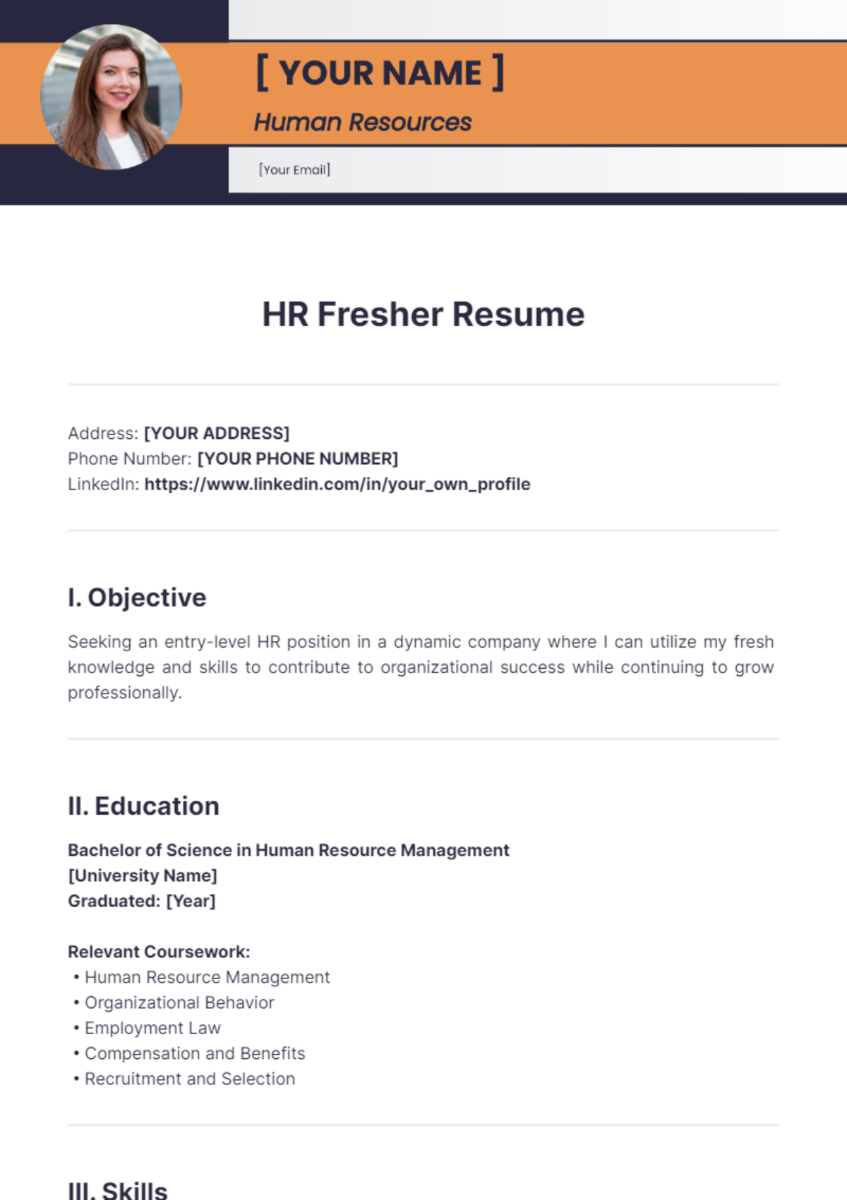 HR Fresher Resume - Edit Online & Download