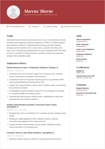 Free HR Fresher ATS Resume Template, AI Resume Builder