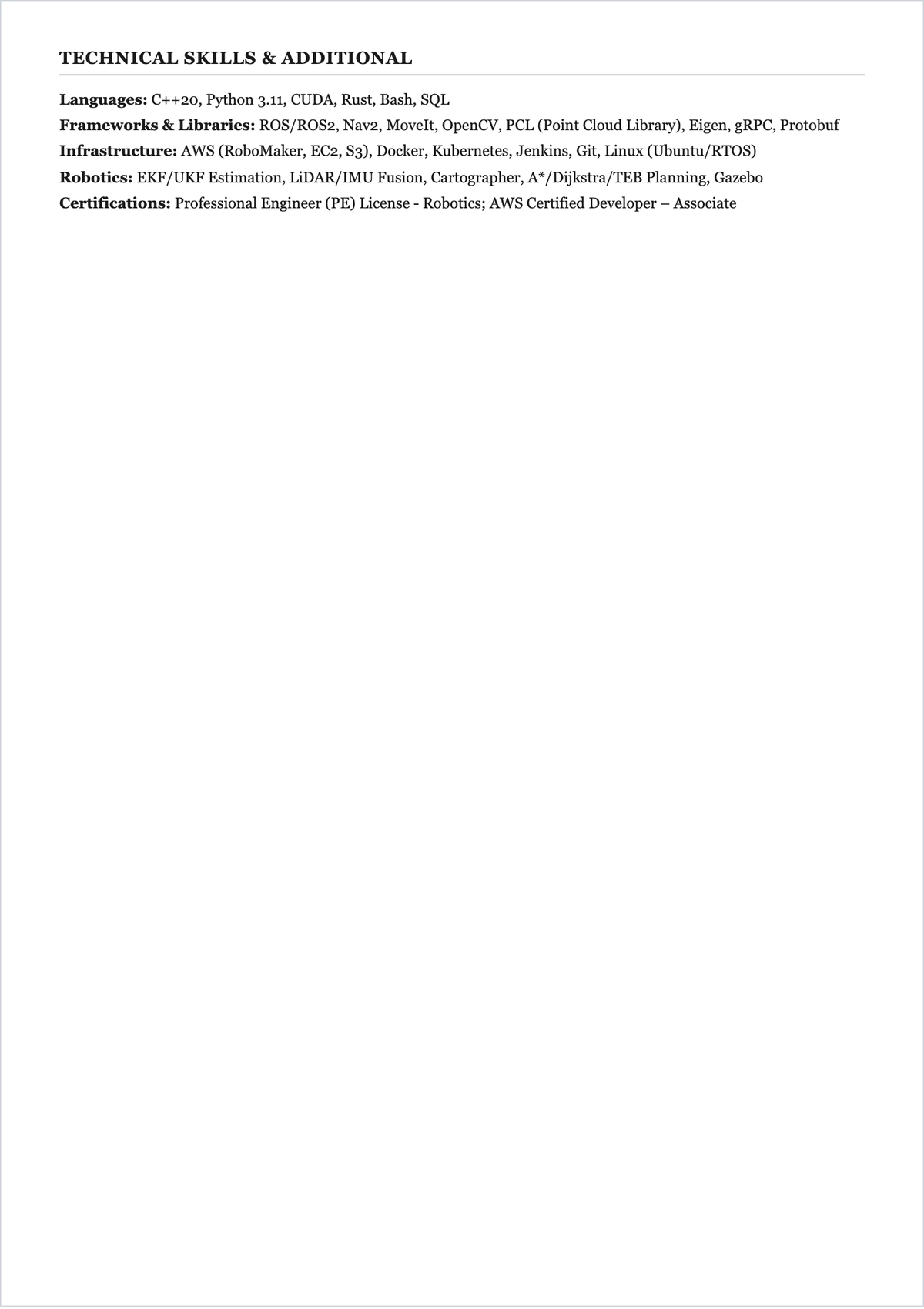 Free Robotics Software Engineer ATS Resume Template, AI Resume Builder