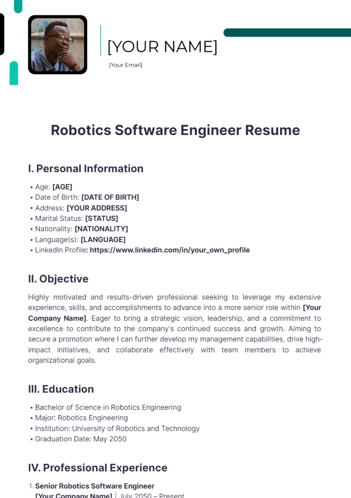 Robotics Software Engineer Resume - Edit Online & Download Example ...