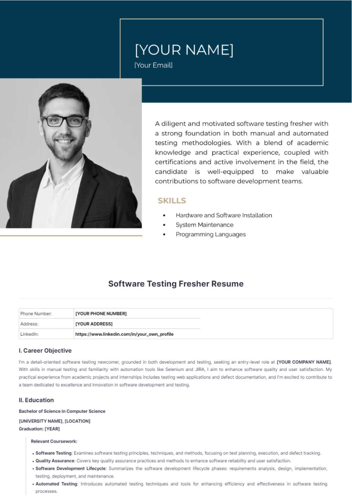 Free Software Testing Fresher Resume Template - Edit Online & Download ...