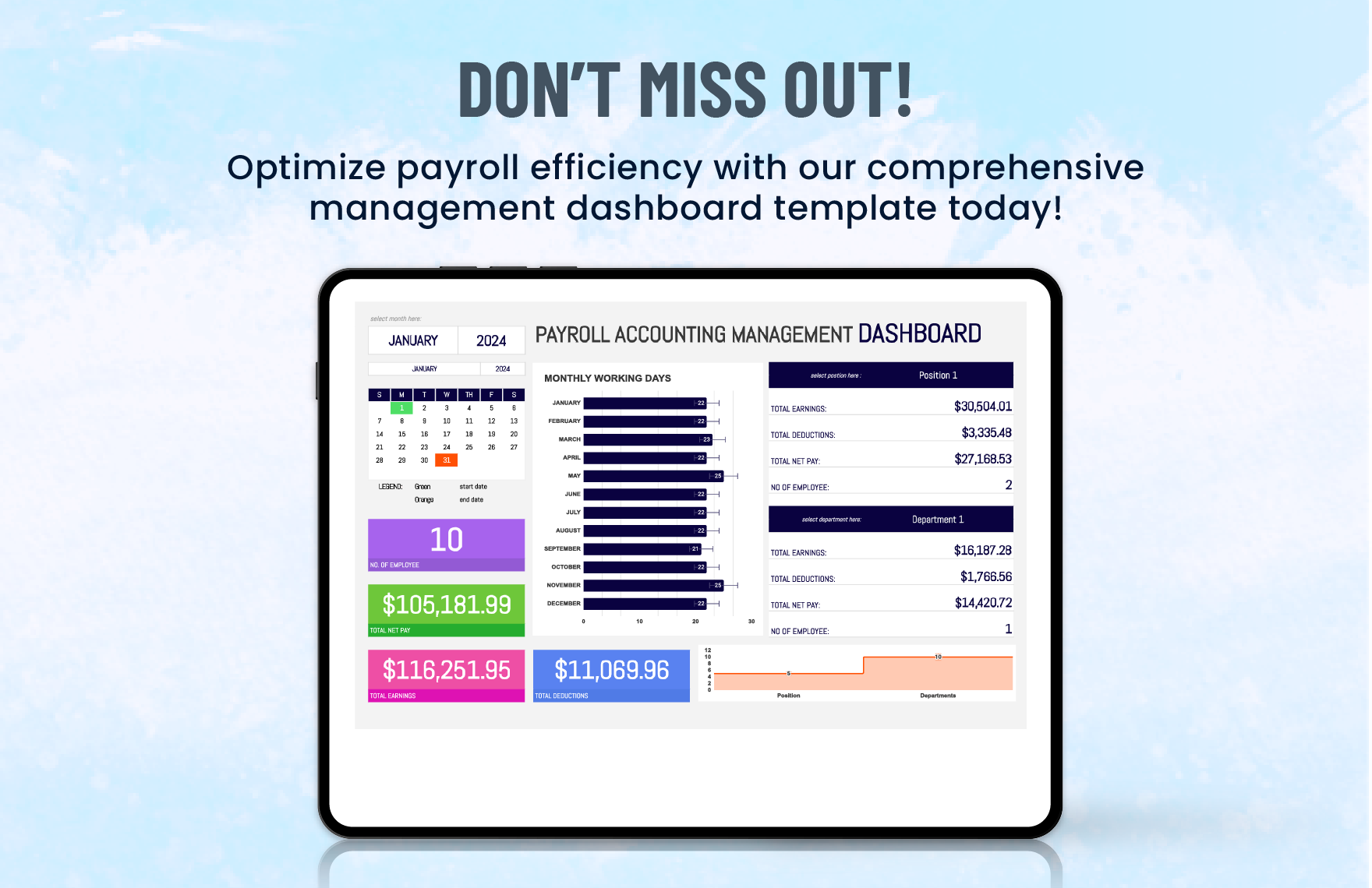 Payroll Accounting Management Dashboard Template