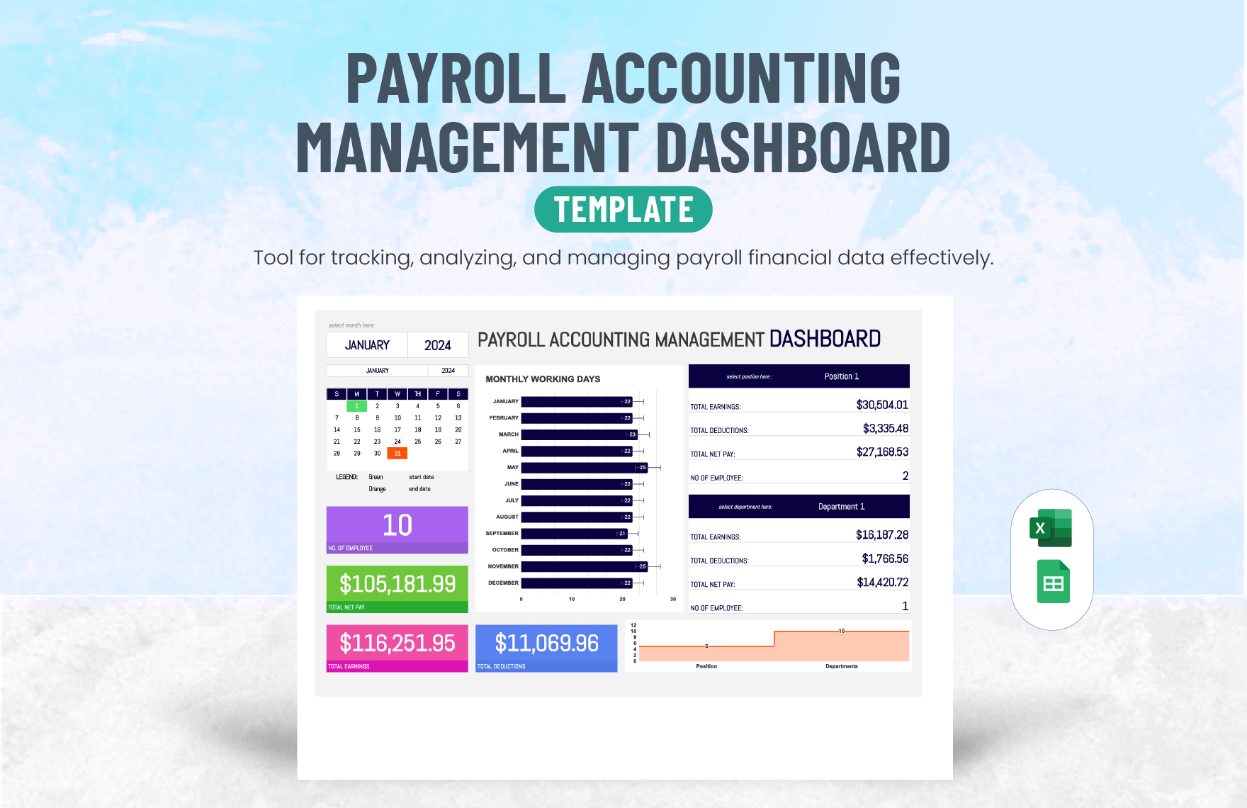 Payroll Accounting Management Dashboard Template in Excel, Google Sheets