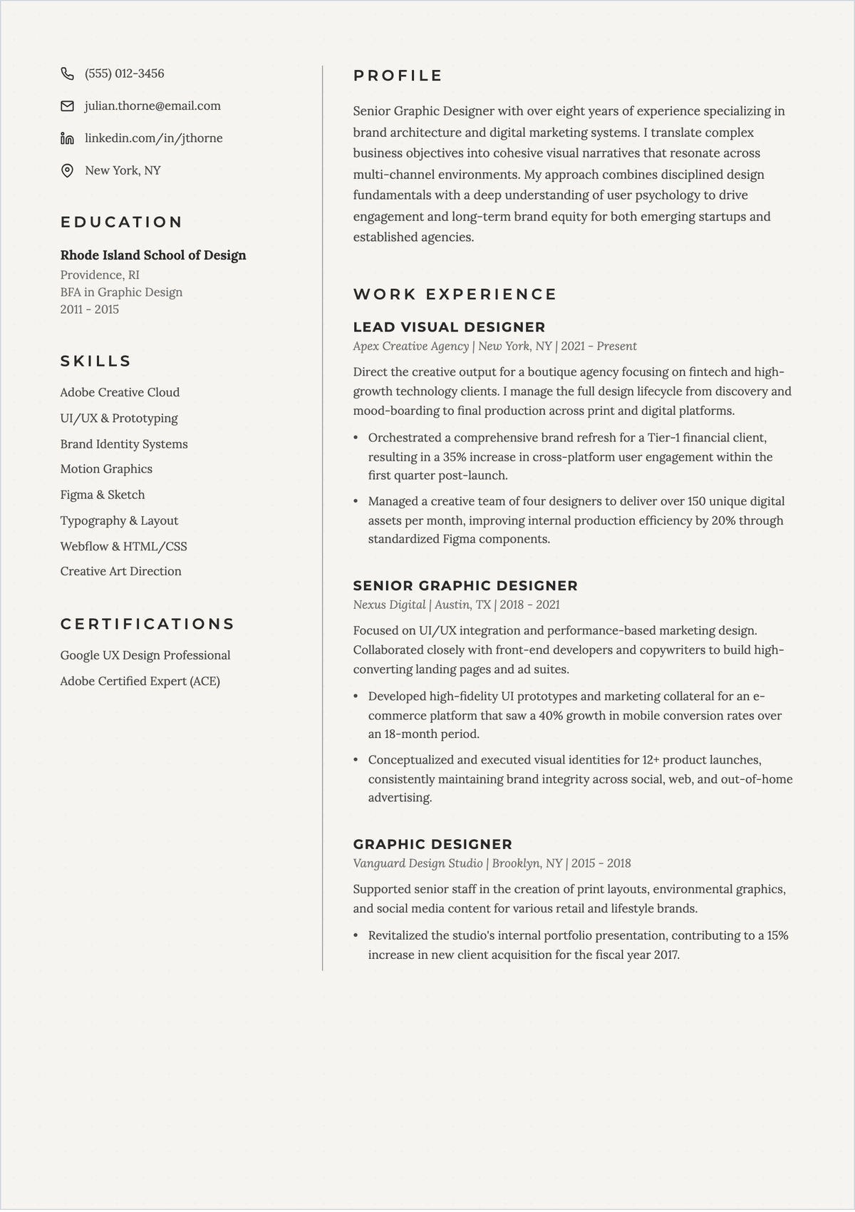 Free Professional Graphic Designer ATS Resume Template