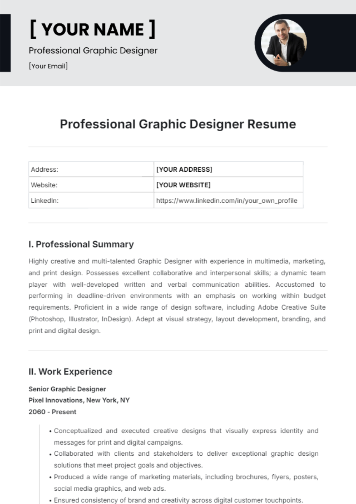 Professional Graphic Designer Resume Template - Edit Online & Download