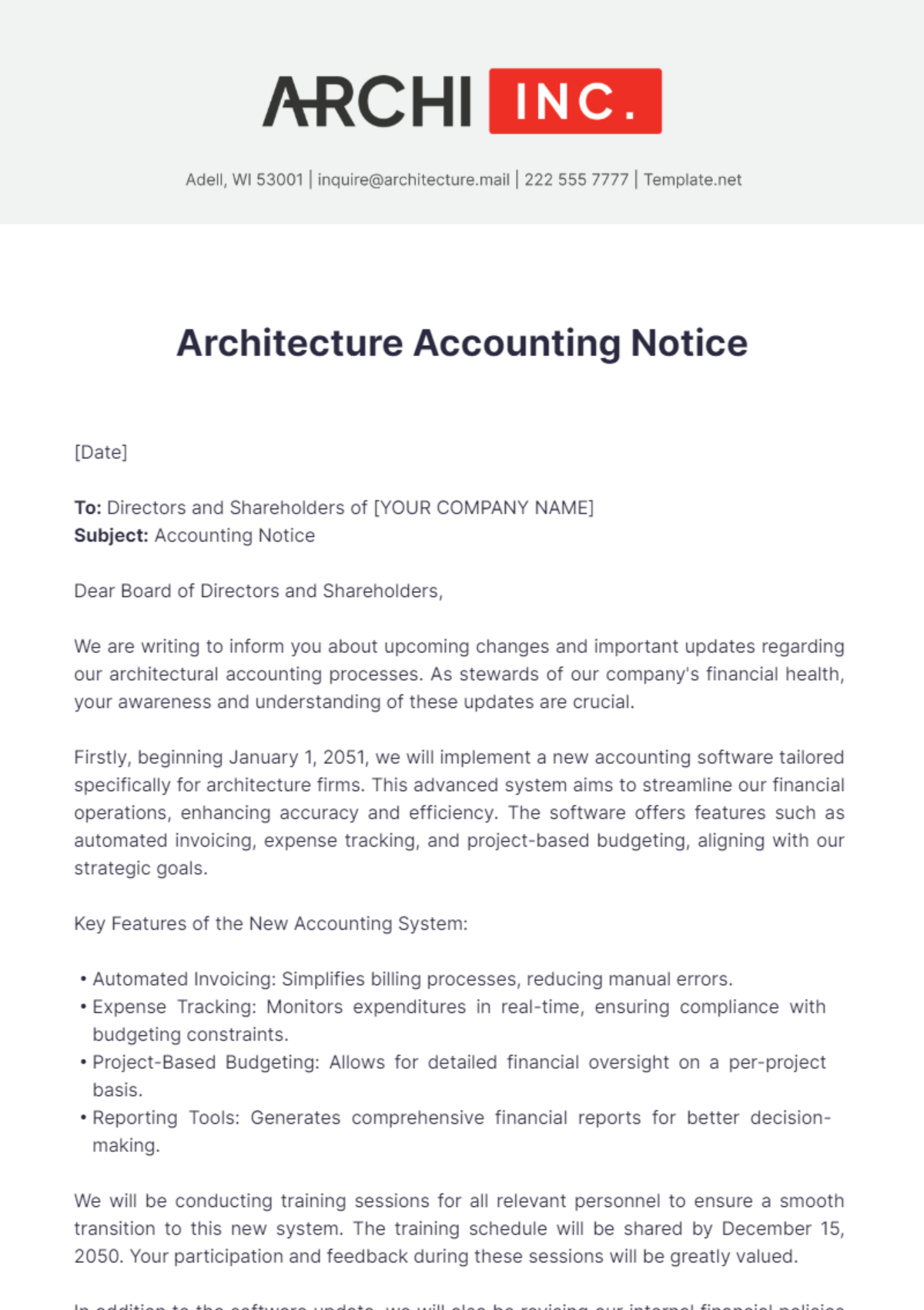 Architecture Accounting Notice Template - Edit Online & Download