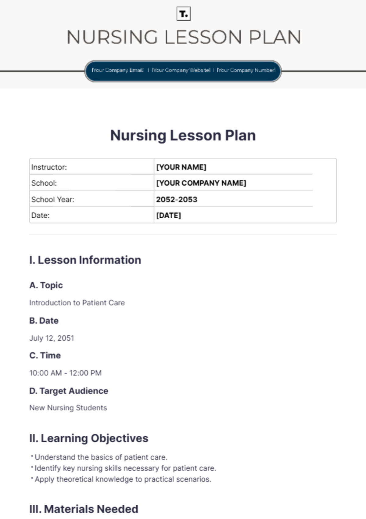 Nursing Lesson Plan Template - Edit Online & Download