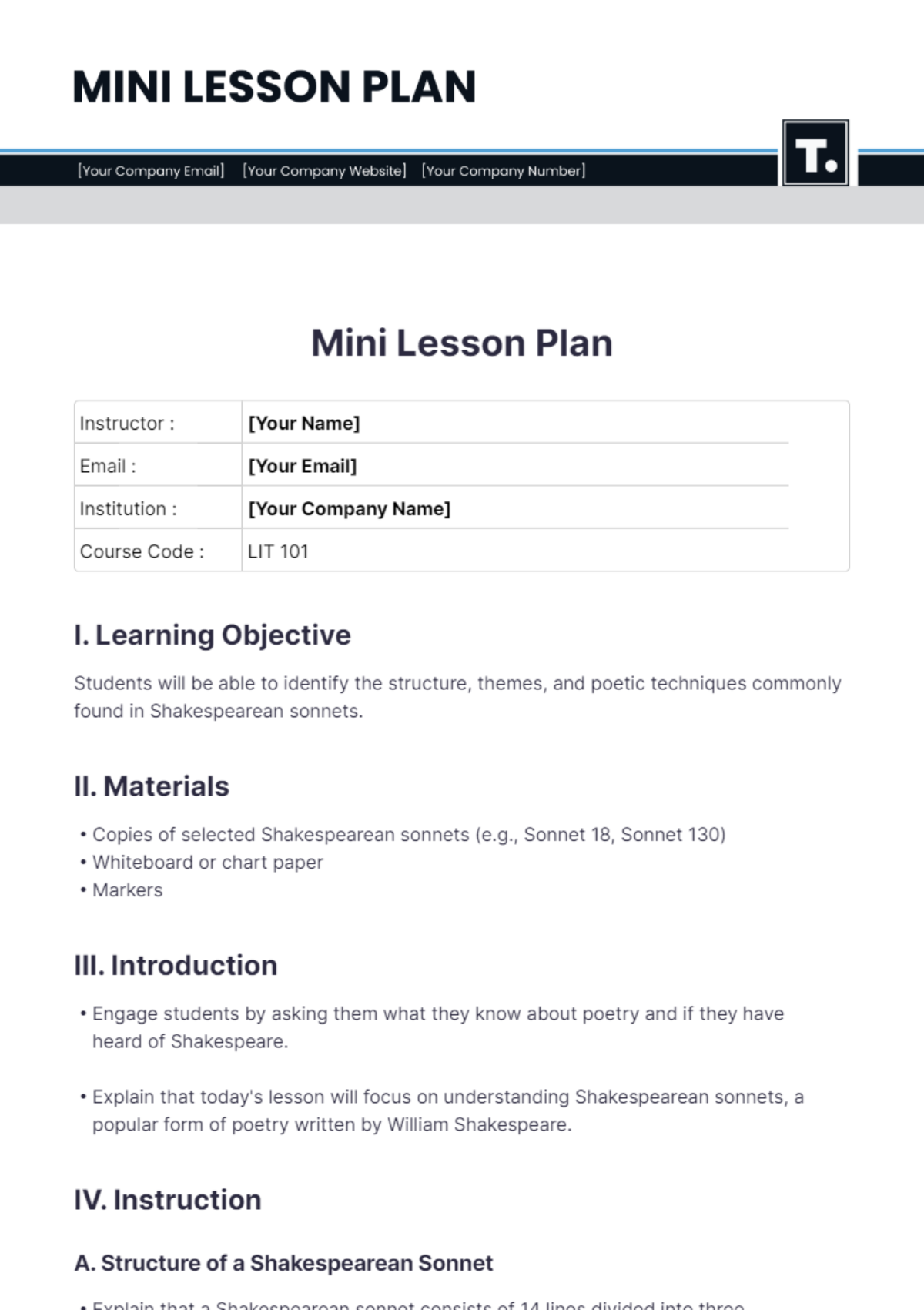 Mini Lesson Plan Template - Edit Online & Download