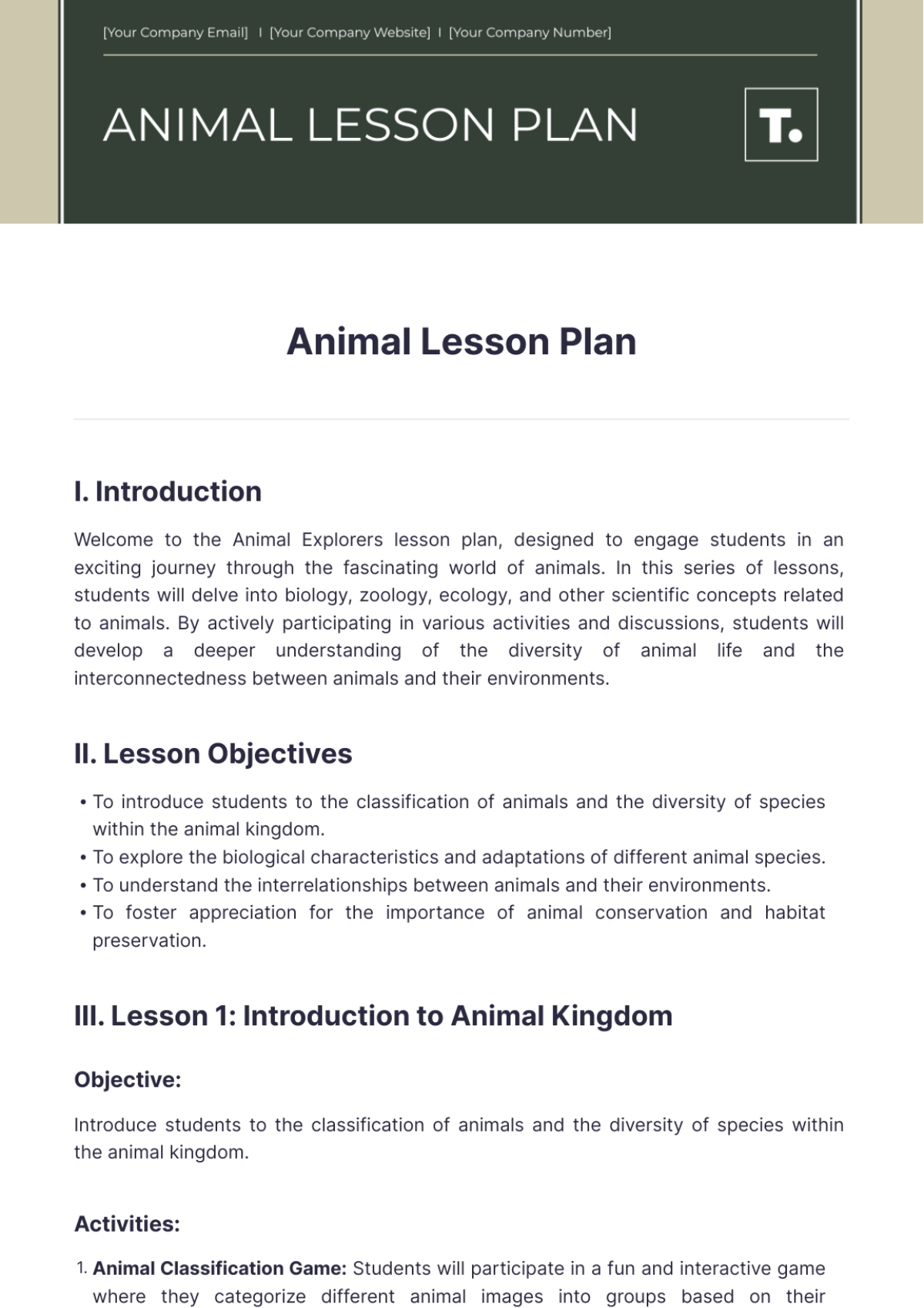 Animal Lesson Plan Template - Edit Online & Download