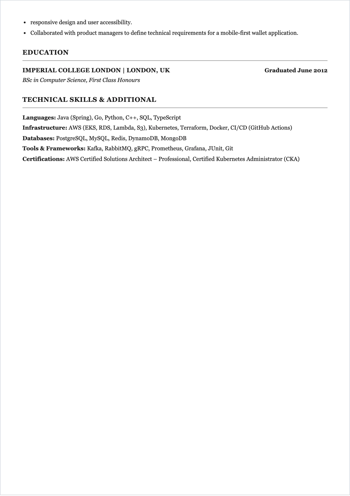 Free Team Lead Software Engineer ATS Resume Template