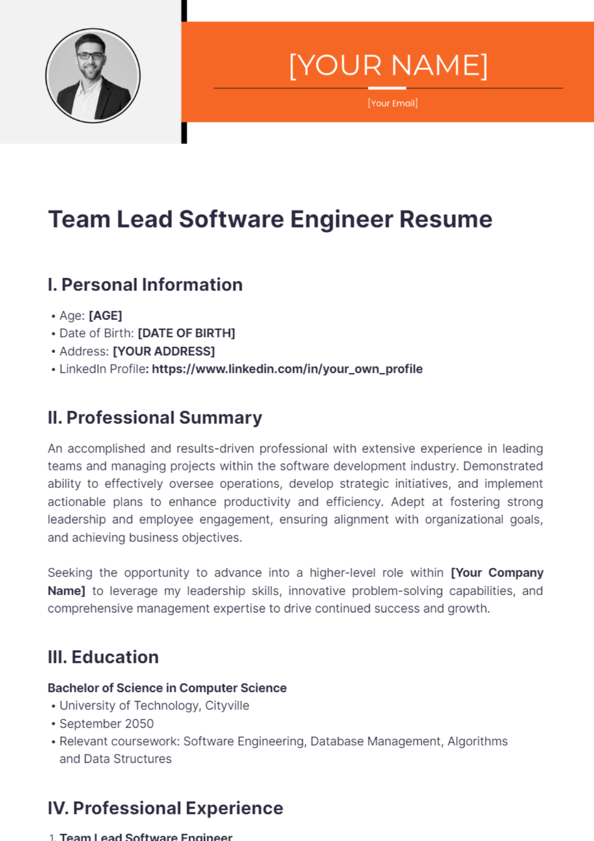 Team Lead Software Engineer Resume - Edit Online & Download