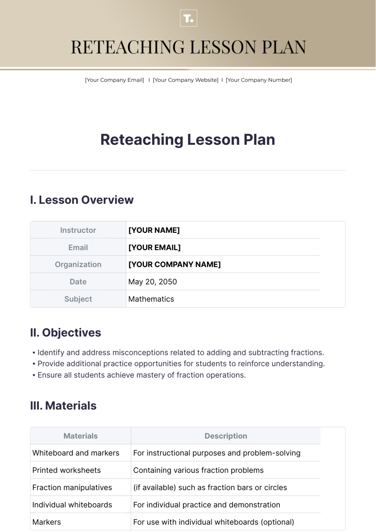 Reteaching Lesson Plan Template - Edit Online & Download