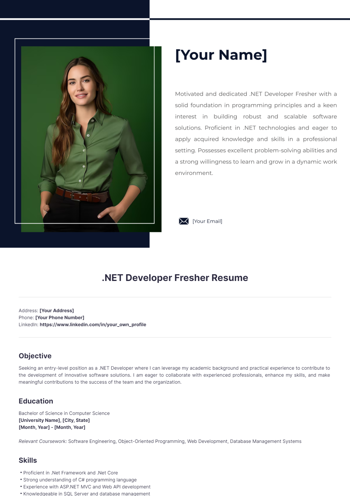 .Net Developer Fresher Resume - Edit Online & Download