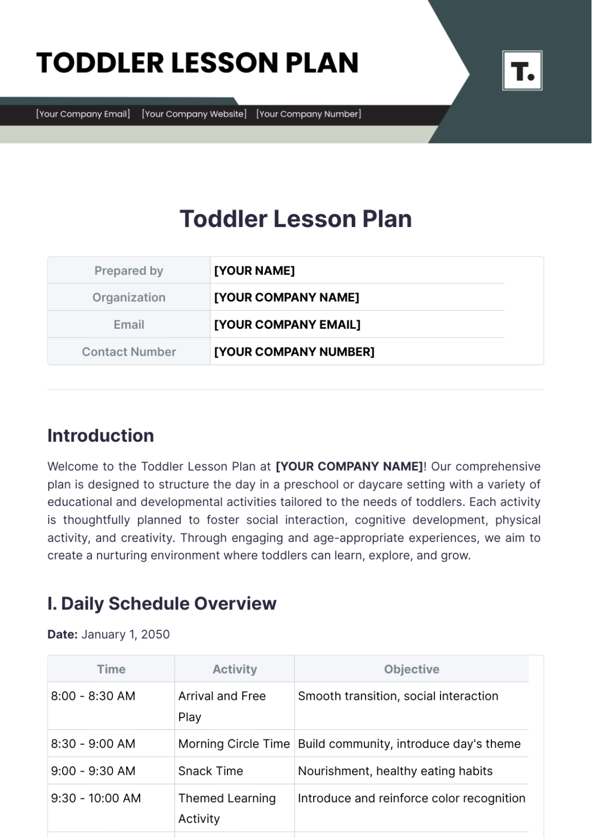 Toddler Lesson Plan Template - Edit Online & Download