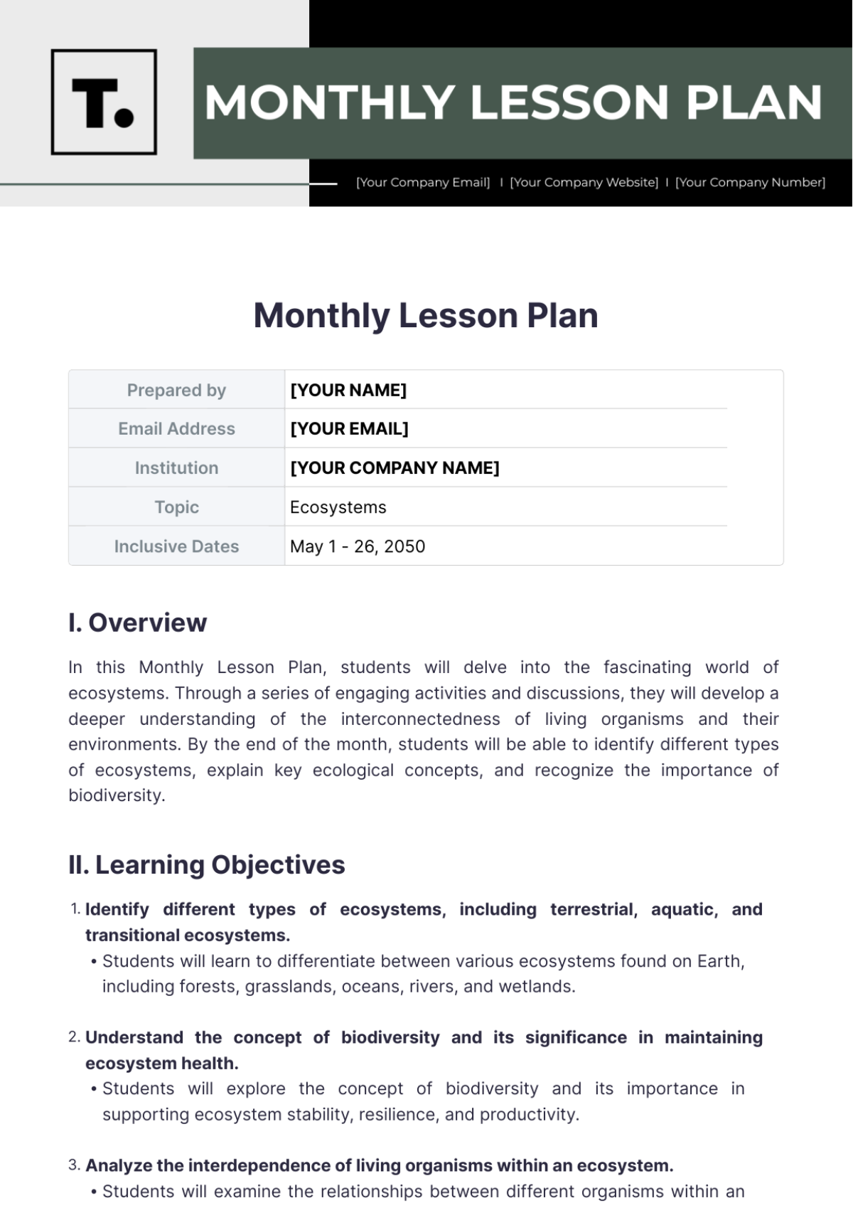 Monthly Lesson Plan Template - Edit Online & Download