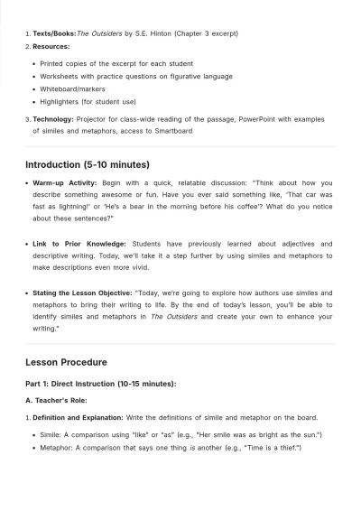 Free English Lesson Plan Template to Edit Online