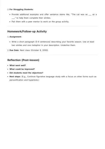 Free English Lesson Plan Template to Edit Online