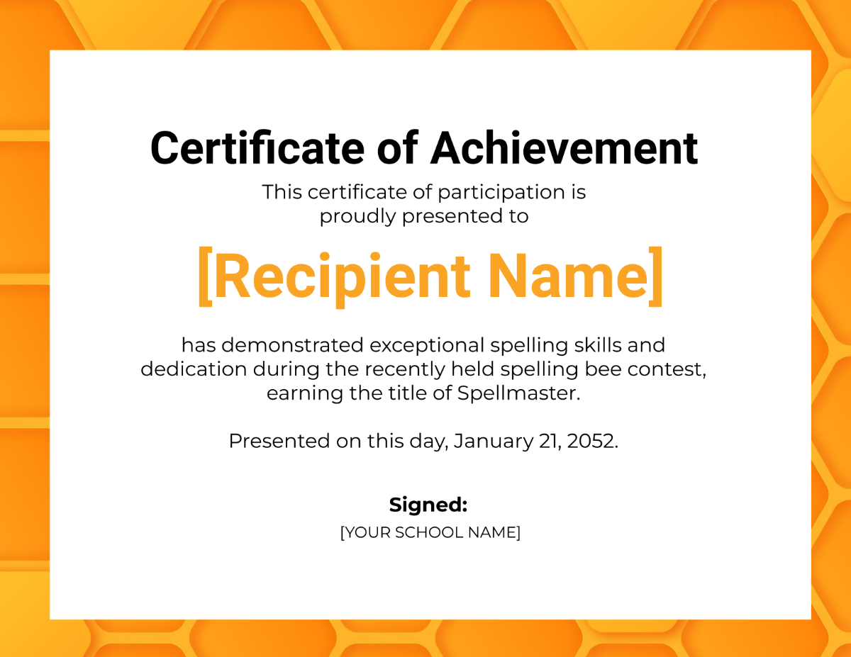 Spelling Achievement Certificate