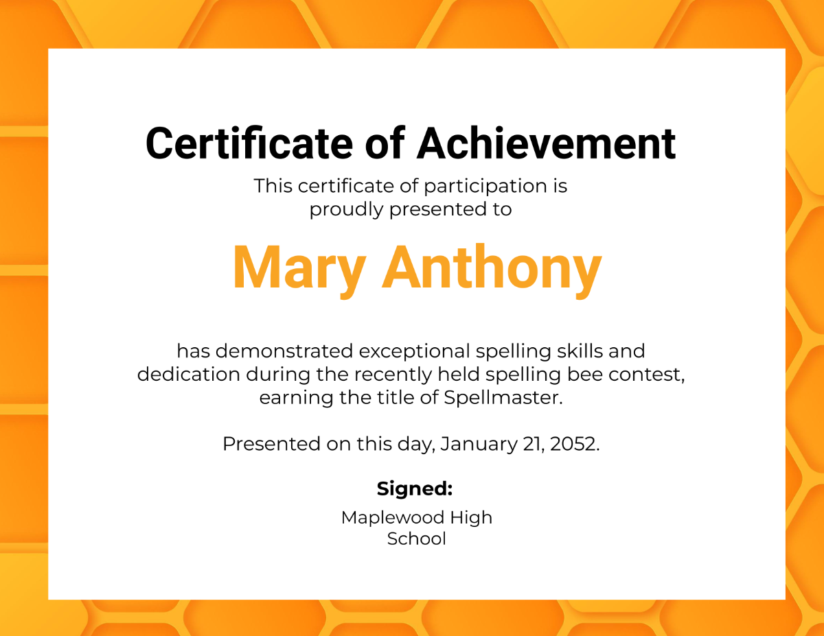 Spelling Achievement Certificate Template | Template.net