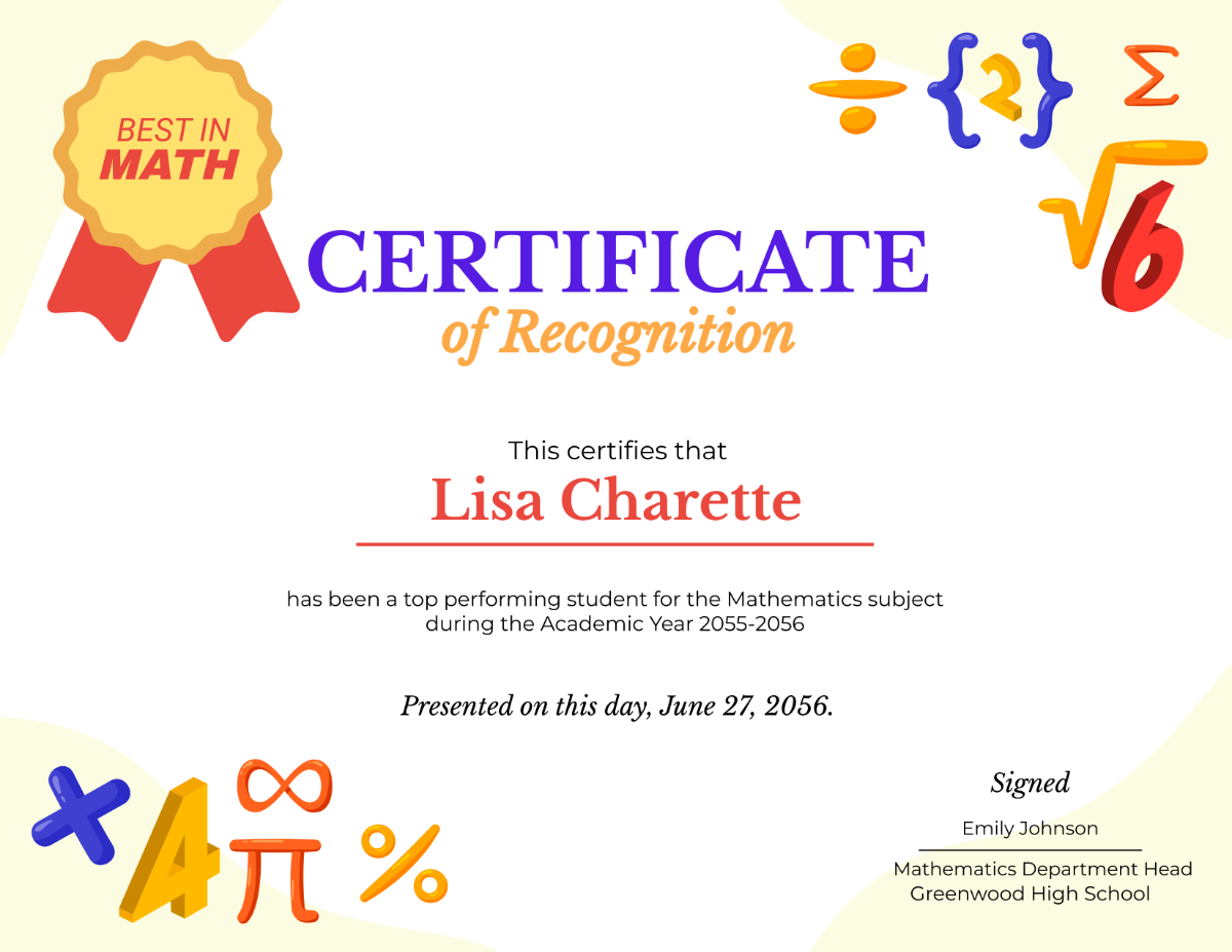 Mathematics Achievement Certificate Template - Edit Online & Download