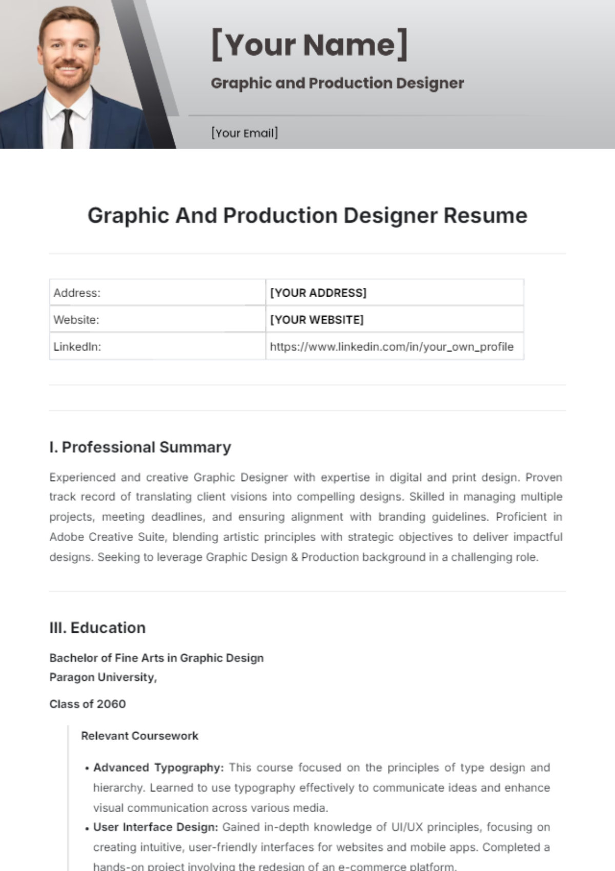 Graphic And Production Designer Resume Template - Edit Online & Download