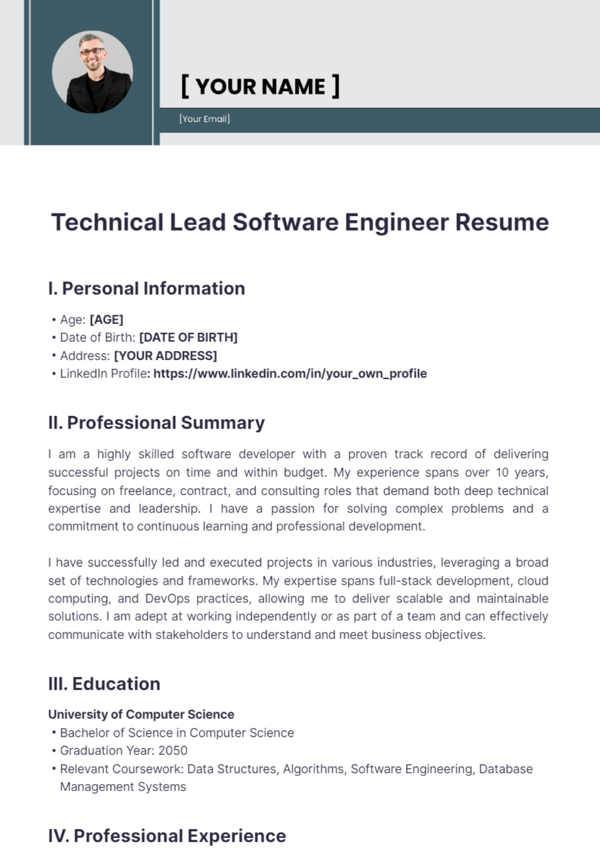 Technical Lead Software Engineer Resume - Edit Online & Download