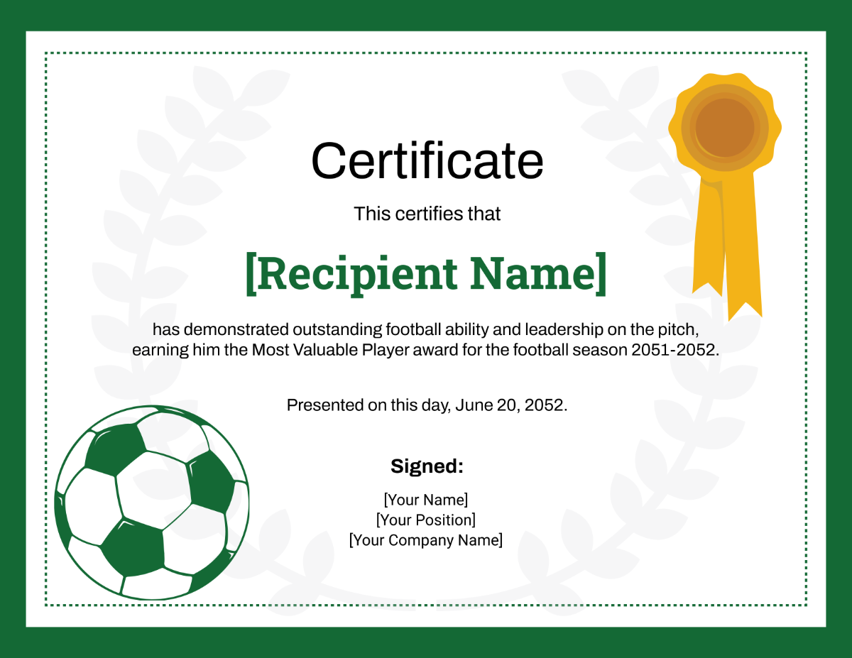 Football Achievement Certificate