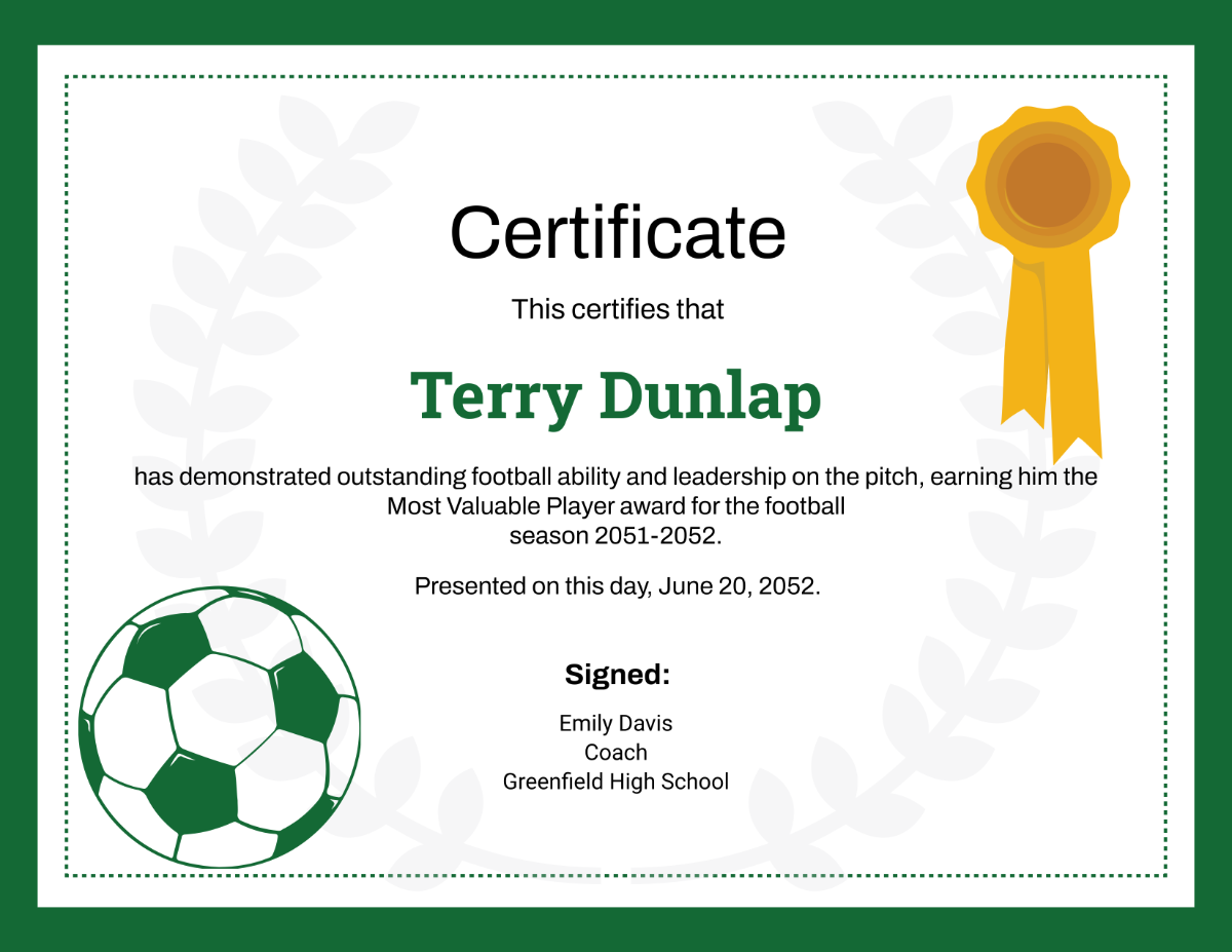 Football Achievement Certificate Template - Edit Online & Download