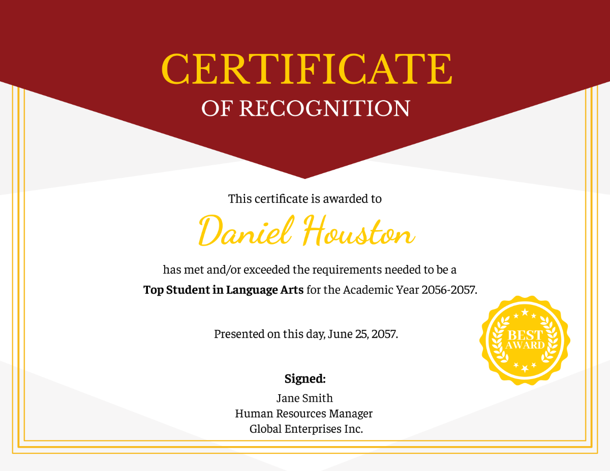 Language Arts Achievement Certificate Template - Edit Online & Download