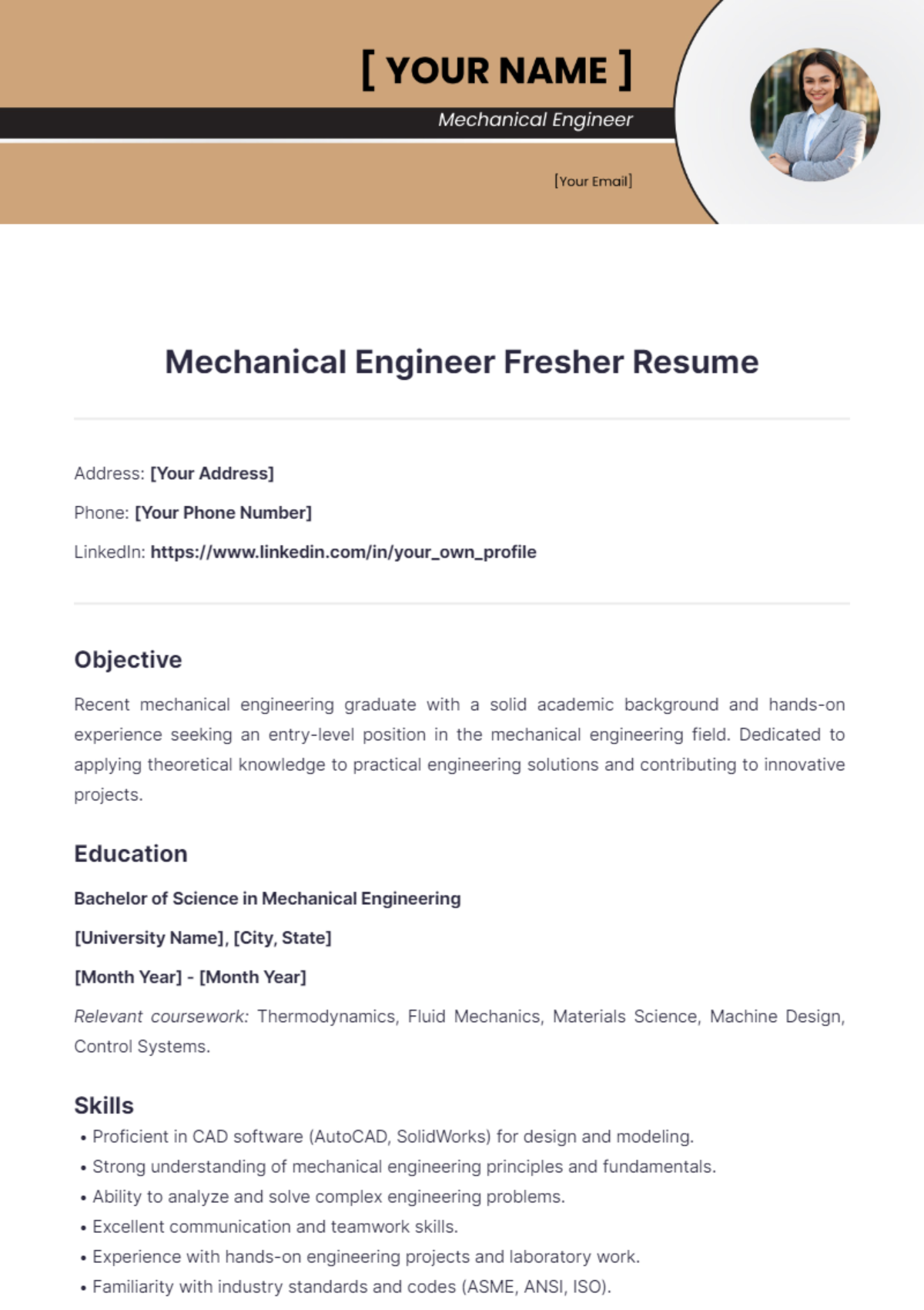 Mechanical Engineer Fresher Resume