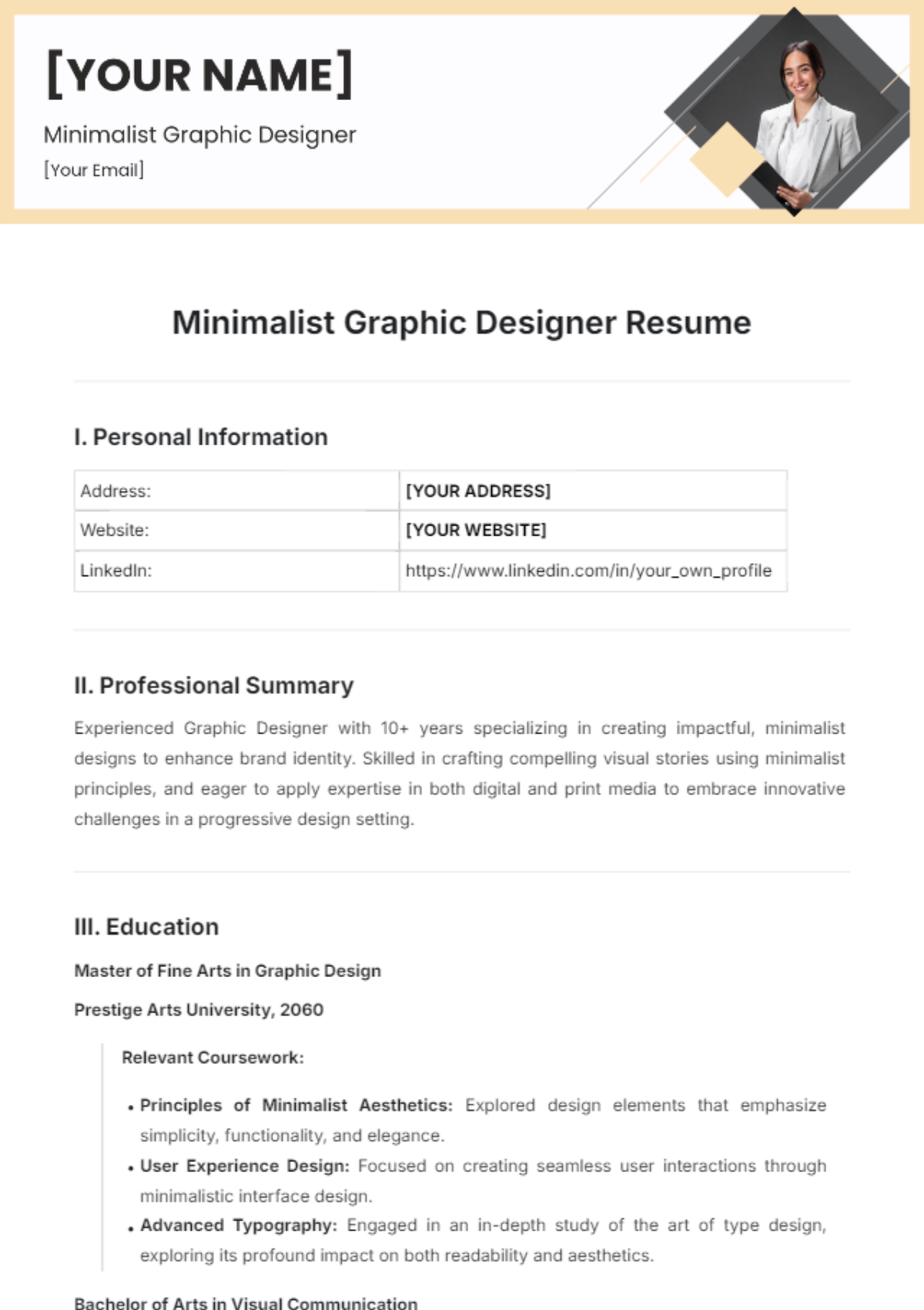 Minimalist Graphic Designer Resume Template - Edit Online & Download