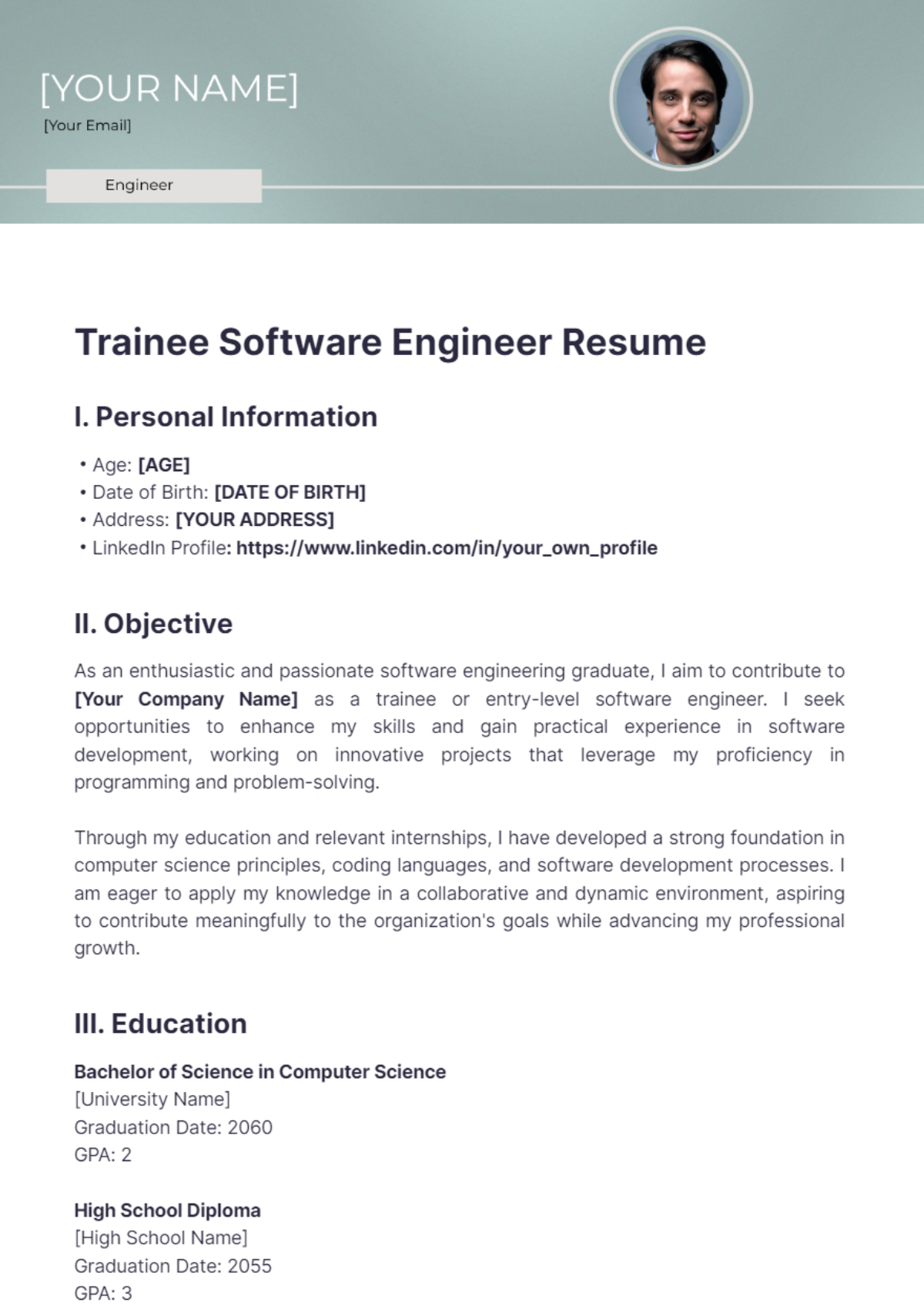 Trainee Software Engineer Resume - Edit Online & Download